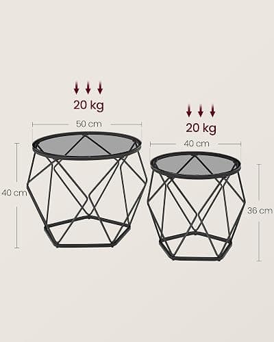 VASAGLE Couchtisch rund, 2er Set, Wohnzimmertisch, Beistelltisch, modern, abnehmbare Tischplatte, für Wohnzimmer, schiefergrau-tintenschwarz LGT040B03 - Schiefergrau + Tintenschwarz thumbnail 3