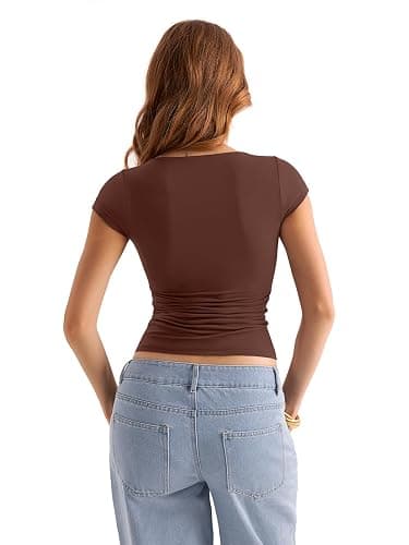 EasyGala Womens Double Lined Cap Sleeve Tops Cute Boat Neck T Shirts Slim Fitted Going Out Tees Y2k Summer Clothes 2026 thumbnail 6