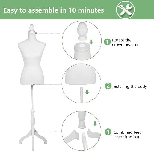 Female Mannequin,Dress Form Torso Manikin with Wooden Tripod Stand, 60-67 Inch Height Adjustable for Sewing Clothes Jewelry Display (White)… thumbnail 3
