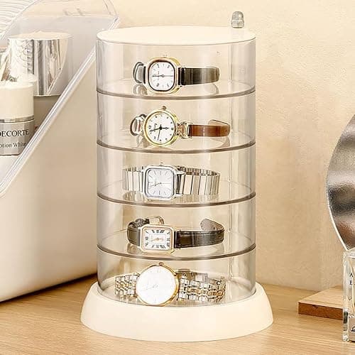 5-Layers Rotating Small Jewelry Boxes, Travel Jewelry Box Tray Case with Lid for Earrings Hair Accessories & Beauty Supplies Necklaces Bracelets Watches, Gift for Women Teen Girls thumbnail 4