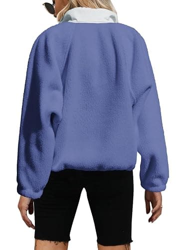 Yanekop Womens Fuzzy Fleece Pullover Sherpa Sweatshirt Long Sleeve Button Down Sweater Winter Fleece Jacket with Pockets thumbnail 2