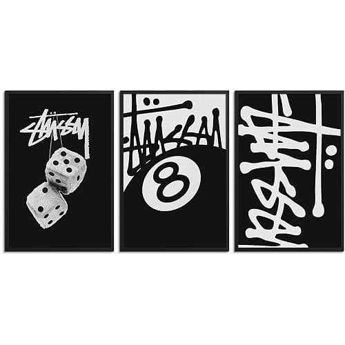 Trendy 8 Ball Black And White Wall Art Minimalist Dice Poster Y2k Urban Pop Canvas Print Set Of 3 Teen Room Dorm Wall Decor For Bedroom Living Room Office 8X12 in Unframed - Image 1