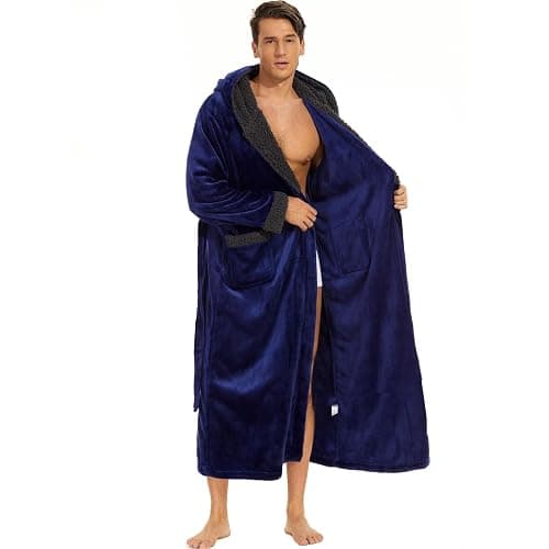 ccko Mens Robe with Hood, Big and Tall Warm Soft Plush Robes for Men, Men's Bathrobe with Pockets for Spa Bath Shower thumbnail 4