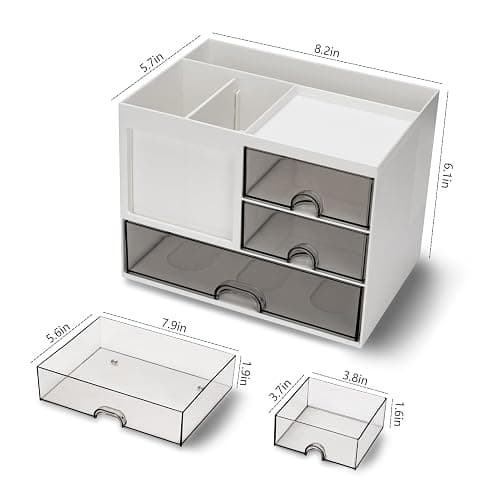QIYVLOS Desk Organizer with 3 Drawer, Multi-Functional Pencil Pen Holder for Desk, Desk Organizers and Storage with 8 Compartments, Desktop Organizer for Office Home Art Supplies (White) thumbnail 3
