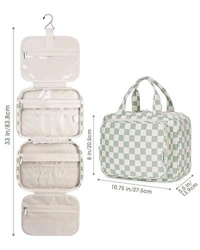 Narwey Checkered Hanging Travel Toiletry Bag for Women Wash Bag Cosmetics Makeup Bag Organizer for Travel Size Accessories(Checkerboard Mint Green (Medium)) thumbnail 9