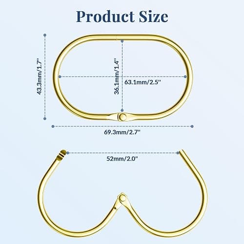 Bathway Shower Curtain Rings Gold Shower Curtain Hooks Anti-Drop Shower Rings for Curtain, Metal Shower Curtain Rings Rust Proof, Shower Hooks for Shower Curtain Rod, 12 Pcs Gold Curtain Rings thumbnail 2