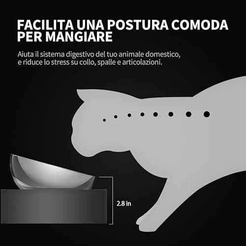 PETKIT Cybertail Ciotole per Gatti, Ciotola Rialzata,in Acciaio Inossidabile,Inclinata,Antiscivolo,Anti Fuoriuscita,per Gatti e Cani di Piccola Taglia thumbnail 4