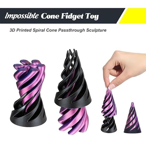 Impossible Cone (3PCS), 3D Printed Spiral Cone Fidget Toy, Impossible Pyramid Passthrough Sculpture, Mini Stress Relief Desktop Decorations Toy for Kids Adult Gift (Laser Purple Blue) thumbnail 2