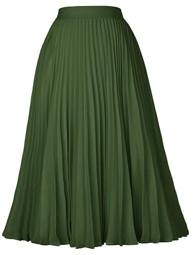 GRACE KARIN Women High Elastic Waist Pleated Chiffon Skirt Midi Swing A-line Skirts thumbnail 5