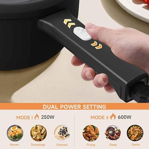 Dezin Hot Pot Electric, 2L Non-Stick Sauté Pan, Rapid Noodles Cooker, Mini Portable Pot for Steak, Egg, Fried Rice, Ramen, Oatmeal, Soup with Power Adjustment & Spatula, College Dorm Room Essential thumbnail 4