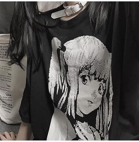 PEXIZUAN Women's Loose Fit T-Shirt, Black, S, Gothic, Grunge, Streetwear, Harajuku, Dark, Size S thumbnail 4