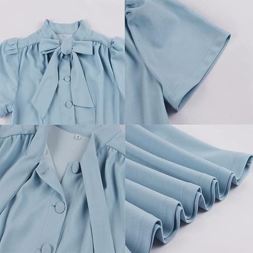 1950s Dresses for Women Vintage Rockabilly Retro Short Sleeve Tie Midi Dress Cocktail Party Evening Prom Gown thumbnail 3