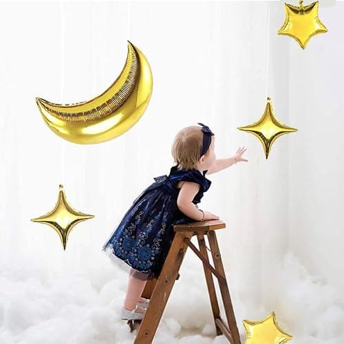 54Pcs Star Foil Balloons Moon Foil Mylar Balloons Kit with 50Pcs Gold Star Balloons and 4Pcs Large Moon Foil Balloons for Baby Shower Christmas Anniversary Engagement Wedding Birthday Party Decoration thumbnail 6