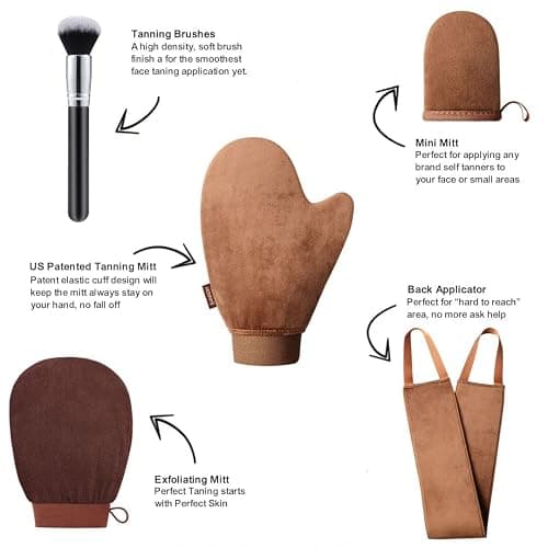 Sanfery 5-Piece Self Tanning Mitt Kit with Self Tanner Back Applicator, Self Tanning Brush, Exfoliating Mitt & Accessories for Flawless Tan thumbnail 2