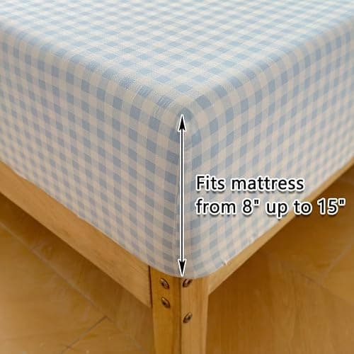 NSNLGSGC Light Blue Gingham Ruffle Queen Sheet Set | Soft Pre-Washed Microfiber, Plaid, 4-Pieces, Farmhouse, Deep Pocket thumbnail 6