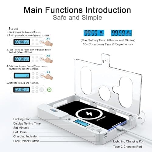 ySky Portable Smart Auto Phone Timer Lock Box for iPhone and Android Phones, Self-Control Timer Locker to Help Kids,Students, Adults Focus Back,Prevent Excessive Games, Mobile Phone Addiction(New) thumbnail 5