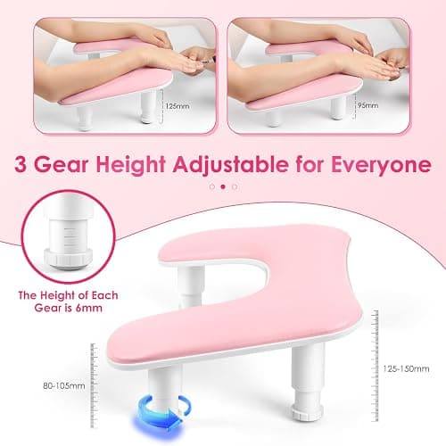 Manicure Arm Rest for Nails Tech: U-shaped Adjustable Nail Armrest - Pink PU Leather Hand Stand Rest for Manicurists thumbnail 2