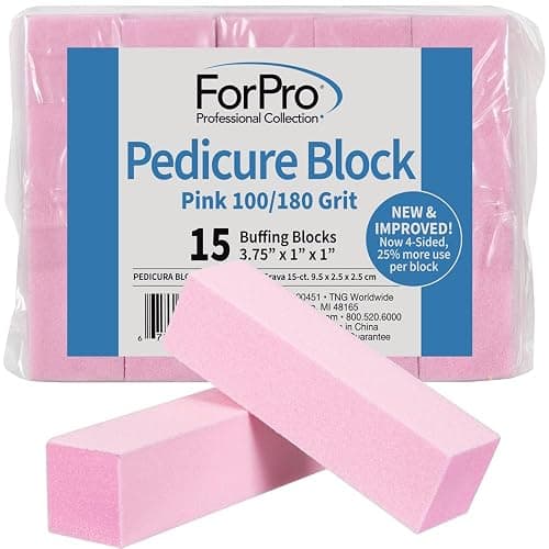 ForPro Professional Collection Pink Pedicure Block, 100/180 Grit, Three-Sided Pedicure Nail Buffer, 3.75” L x 1” W x 1” H, 15-Count - Image 1