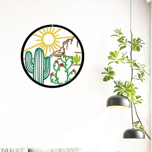 Jidecor Metal Western Cactus Desert Wall Hanging Decor Silhouette Wall Art for Home Living Room Bedroom Kitchen outdoor décor (Colored) thumbnail 3