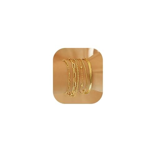 Wgoud Waterproof Gold Bracelets for Women Trendy, Dainty 14K Real Gold Plated Fashion Stackable Bracelet Sets for Women Thin Cuban Link Paperclip Chain Bracelets Layered Gold Jewelry Sets Gifts for Womens - Image 1