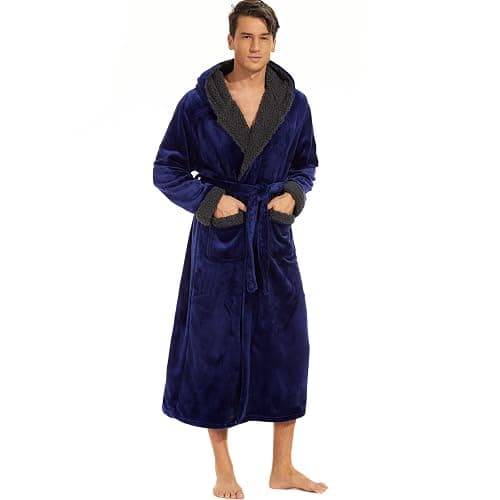 ccko Mens Robe with Hood, Big and Tall Warm Soft Plush Robes for Men, Men's Bathrobe with Pockets for Spa Bath Shower thumbnail 3