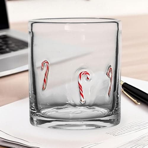 GEVPWj Christmas Icon Glasses Drinkware - 14 oz Stemless Juice Glass Cup with Snowman Snowflake Candy Canes Old Fashioned Hand Blown Drinking Cups for Xmas Party Gifts (Red) thumbnail 2