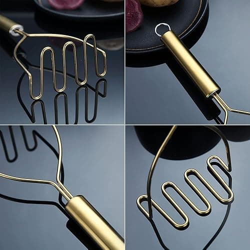 Gold Potato Masher, Stainless Steel Heavy Duty Metal Potato Ricer With Titanium Golden Plating, Food Masher Utensil, Hand Masher, Vegetables Fruits Mashe, Dishwasher Safe (9.6 Inch) thumbnail 7