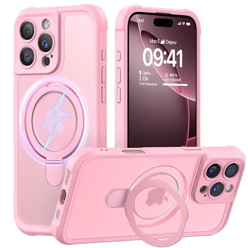 MOCCA Design for iPhone 16 Pro Case with Magnetic Invisible Stand [Full Camera Protection] [Compatible with Magsafe] Military Drop Shockproof Translucent Matte Phone Case Cover 6.3",Pink - iPhone 16 Pro 6.3inch - Pink - Image 1