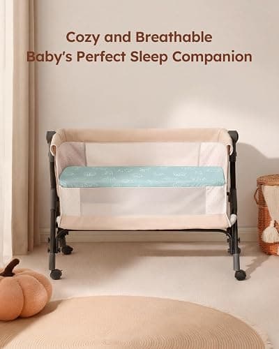 Unnivoll Next to Me Crib Sheets 51 x 85 cm Super Soft & Breathable Bedside Crib Fitted Sheets 3 Pack Apricot Green Gray Elephant thumbnail 7