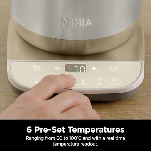 Ninja Perfect Temperature Kettle, 1.7L, with Temperature Control, LED Display, Easy to Use Kettle with Rapid Boil and Temperature Hold, Stone/Gold KT201UKSTGD thumbnail 5