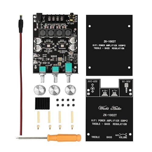 ARRAROWN ZK-1002T 2.0 Channel Bluetooth 5.0 Amplifier Board 200W HiFi Subwoofer Audio AMP with Treble and Bass Control BT and AUX Inputs, DC 12-24V 2.0 Channel Stereo AMP Module for DIY Speakers - Black3 ZK-1002T thumbnail 7