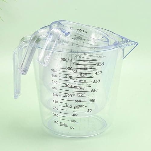 Plastic Measuring Cup Set, Kitchen Cooking and Baking Seasoning Liquid Measuring Cup, Multiple Scale Identification, with Handle and Triangle Mouth, 150ml, 300ml, 600ml, 3-piece Set (Pink) thumbnail 6