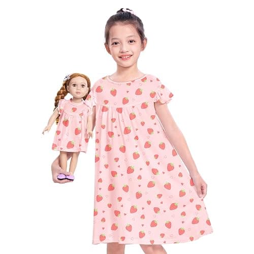 ICOSY Matching Doll & Girls Nightgowns Clothes Girls Pajamas Sleepwear Outfit for Kids and American 18" Girl Doll - Image 1