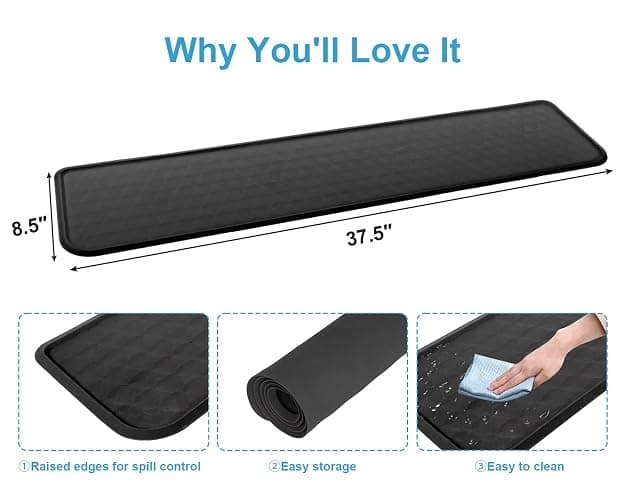 GMATCHUP Refrigerator Mat, Washing Machine Spill Liner, Drip Tray and Leak Catcher Mat, Fridge Mat Prevent Water Leakage and Floor Damage from Elecrical Equipment Heavy Duty 37.5'' x 8.5'' Black thumbnail 2