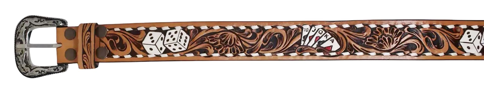 Cowboy Cowgirl Poker Western 1-1/2" Wide Hand Tooled Leather Belt 26FKPoker thumbnail 4