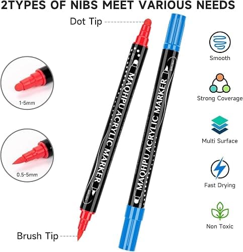 Maqhpu Acrylic Paint Pens, 36 Colours Paint Markers Dual tip Acrylic Markers for Rock Painting Stone Glass Ceramic Wood Metal, Gifts for 4-12 Year Old Girls thumbnail 4