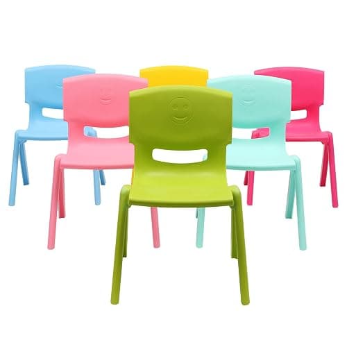 LOYALHEARTDY 6Pcs Stackable School Chairs, Plastic School Stack Chair Colorful Kids Plastic Chair for Toddlers Classroom Furniture School (Colorful 2, 20.87" H) thumbnail 5