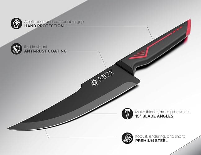 Knife Set - 15 PCS Kitchen Knife Set with Built-in Knife Sharpener Block - Stainless Steel Knife Block Set - Dishwasher Safe, Elegant Box for Men Women, Fathers day, Red thumbnail 8