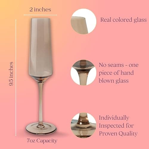 Saludi Colored Champagne Flutes - As Seen on 'Bachelor in Paradise' - 7oz (Set of 6) Stemmed Multi-Color Champagne Glass - Great for All Occasions and Gifts - Luxury, Durable, Hand-Blown thumbnail 3