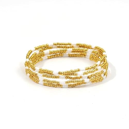 Pymach Dainty Gold Pearl Crystal Beaded Bracelets Set for Women 14K Real Gold Plated Bead Pearl Crystal Beads Bracelet Stackable Paperclip Link Chain Bracelets Gold Bracelets for Women Trendy Jewelry - Style10-Gold&White 5pcs
