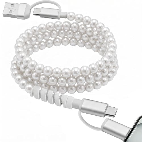 Atsidexa 4-in-1 Beaded Charging Cable, MFi Certified, Works with CarPlay, 3.3FT 60W Fast Charger Cord for iPhone 17/16/15/14/13/12/11, iPad, Samsung, Android and More (Pure Pearl) - Image 1