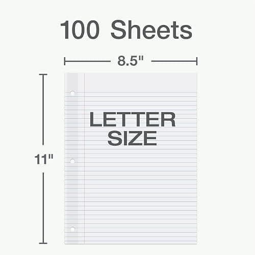 Oxford Reinforced Filler Paper, 8.5 x 11 Inch, College Rule, 3 Hole Punched, Lined Loose Leaf Paper for Ring Binders, 100 Sheets, White (1002097) thumbnail 2