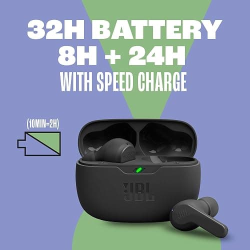 JBL Vibe Beam - True Wireless JBL Deep Bass Sound Earbuds, Bluetooth 5.2, Water & Dust Resistant, Hands-free call with VoiceAware, Up to 32 hours of battery life (Black) thumbnail 4