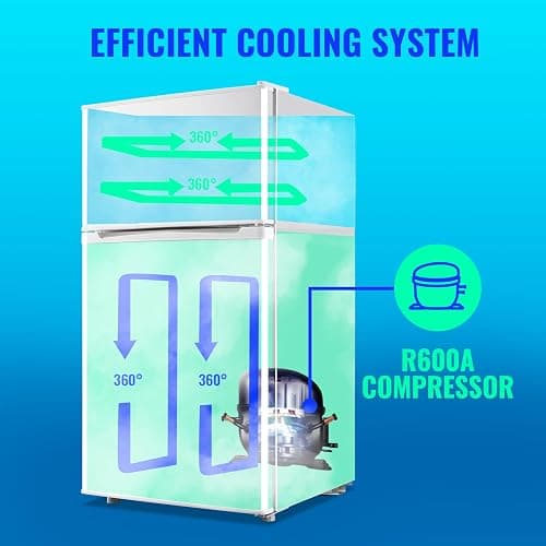 TACOOL Mini Refrigerator with Freezer Small Fridge Double Door Side Drink Holder Adjustable Glass Shelves, Plastic Crisper, 7 Level Temperature Control for Bedroom, Office, Apartment White thumbnail 8