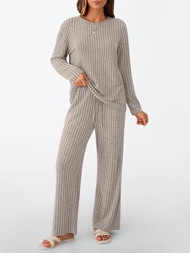 LILLUSORY Womens Lounge Sets 2 Piece Matching Pajamas Fall Fashion 2025 Ribbed Knit Outfits Long Sleeve Casual Sweatsuits thumbnail 2