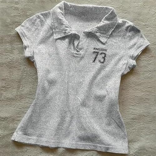 Womens Short Sleeve Polo Shirts 2000s Y2k Cute Crop Tops Teen Girls Vintage Striped Collared T Shirt Streetwear thumbnail 5