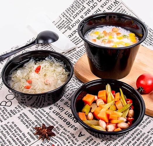 Jogoico 50Pcs Round Food Containers with Lids- 150ml (5oz) Plastic Sauce Pots Small Deli Pots, Meal Prep Takeaway Containers, Reusable Portion Cups for Sauce, Dips, Salad, Restaurants, Delivery thumbnail 2