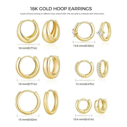 6 Pairs Gold Hoop Earrings Set for Women Trendy Chunky Huggie Dainty Earring Jewelry Small Fashion Hoop Earrings for Gifts thumbnail 3