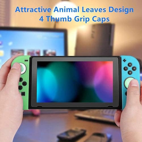 ELIATER Switch Accessories Bundle for Animal Leaf Crossing, Switch Carrying Case with Playstand & Screen Protector & 4 Thumb Grip Caps & Protective Cover & Charging Cable & Pendant thumbnail 5