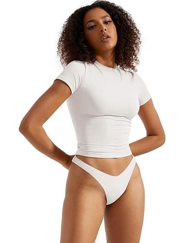 SUUKSESS Women Double Lined Fitted Basic Tee Crew Neck Short Sleeve Y2K Crop Top thumbnail 3